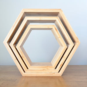 Bamboo Hexagon Floating Shelves - Set Of 3 - Travelization