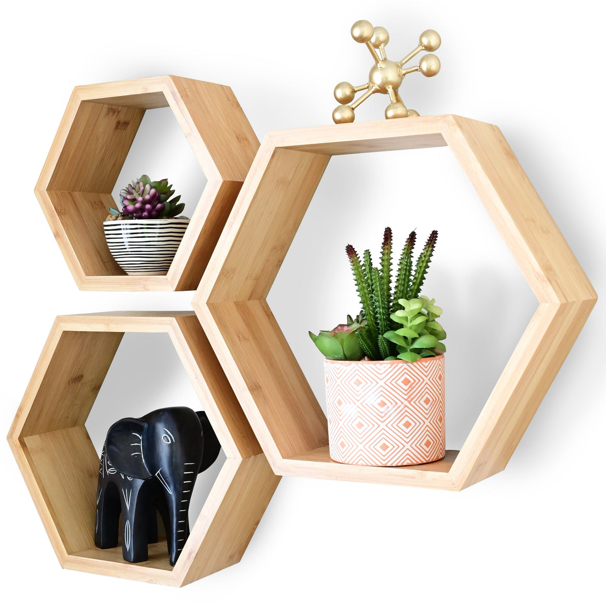 Bamboo Hexagon Floating Shelves Set Of 3 Travelization