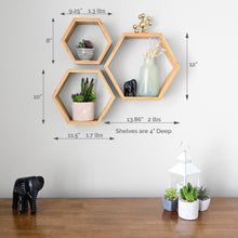 Load image into Gallery viewer, Bamboo Hexagon Floating Shelves - Set Of 3 - Travelization