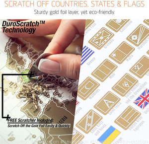 Scratch Off Map of The World with Flags - Original - L 24"x17" - Travelization