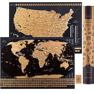 2 In 1 - World + USA Scratch off Maps - Deluxe - L 24"x17" - Travelization
