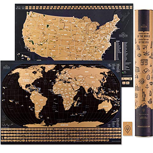 2 In 1 - World + USA Scratch off Maps - Deluxe - L 24