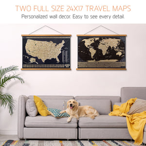 2 In 1 - World + USA Scratch off Maps - Deluxe - L 24"x17" - Travelization
