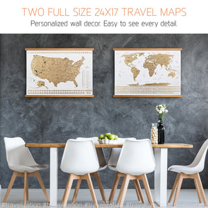 2 In 1 - World + USA Scratch off Maps - Original- L 24"x17" - Travelization