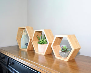 Bamboo Hexagon Floating Shelves - Set Of 3 - Travelization