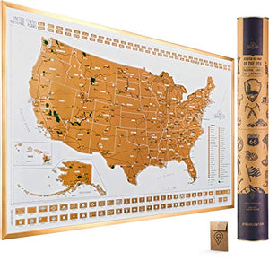 Scratch Off Map of the United States with National Parks - Deluxe - Large 24"x17" - Travelization