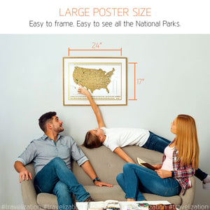 Scratch Off Map of the United States with National Parks - Deluxe - Large 24"x17" - Travelization