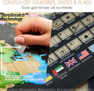 Scratch Off Map of The World with Flags - Deluxe - XL 36"x24" - Travelization